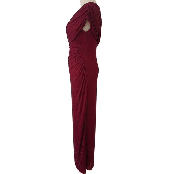 Self-Portrait Burgundy Rhinestone Drape Midi Dress US 2 - Picture 8 of 12